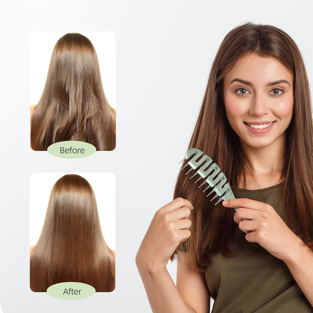 Detangler Hairbrush, Soft Bristle Detangling Brush, Quick Smoothing (Green)