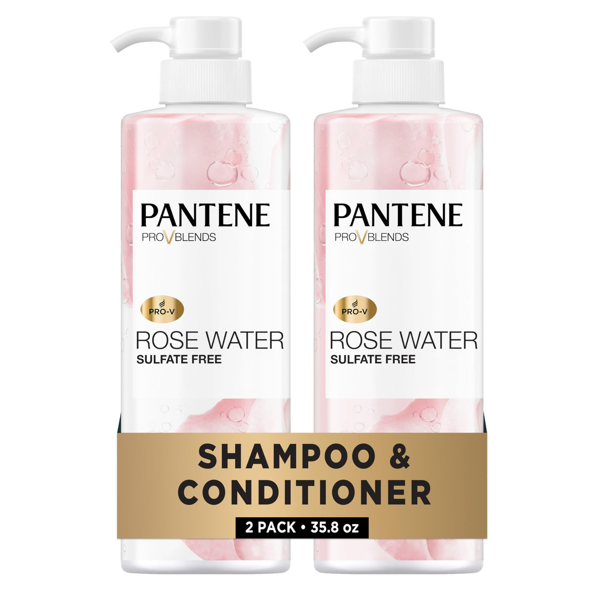 Pantene Sulfate Free Rose Water Shampoo, Soothes, Replenishes Hydration, Safe for Color Treated Hair, Nutrient Infused with Vitamin B5 and Antioxidants, Pro-V Blends, 30.0 oz