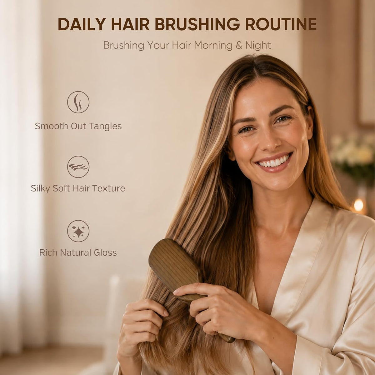 Boar Bristle Hair Brush Set, Soft Bristle Detangler for Enhancing Shine