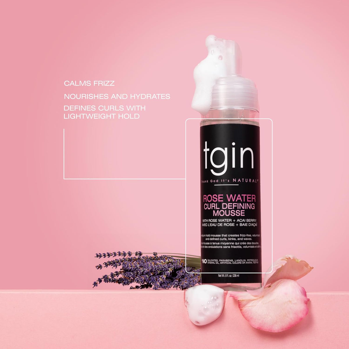 tgin Rose Water Curl Defining Mousse - Moisture & Wave Definition - 8 Fl Oz