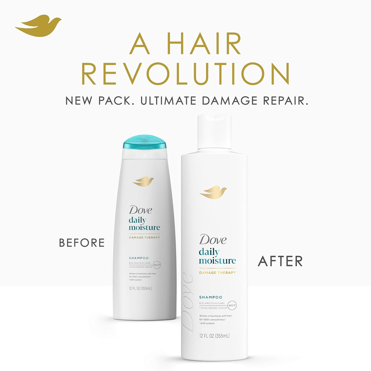 Dove Daily Moisture Shampoo for Dry Hair with Hyaluronic Serum 12oz 4ct