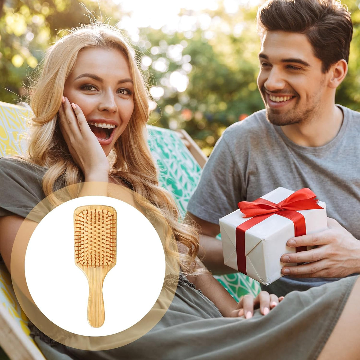 10 Pcs Bamboo Hair Brush, Bulk Round-tipped Bamboo Bristles Detangling Brush Paddle Lightweight Massage Anti Static for Women Men and Children, Stimulates Scalp for Hair Growth (Large, Count, 10)