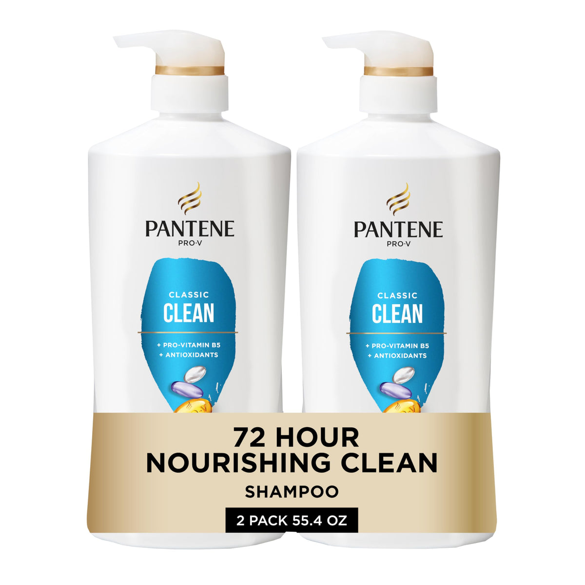 Pantene Shampoo, Daily Moisture Renewal - Pro-V Nutrients for Dry, Color-Treated, Straight to Curly Hair, 72-Hour Hydration & Softness, 27.7 Oz Each, 2-Pack + Miracle Rescue Shot (0.5 Oz)