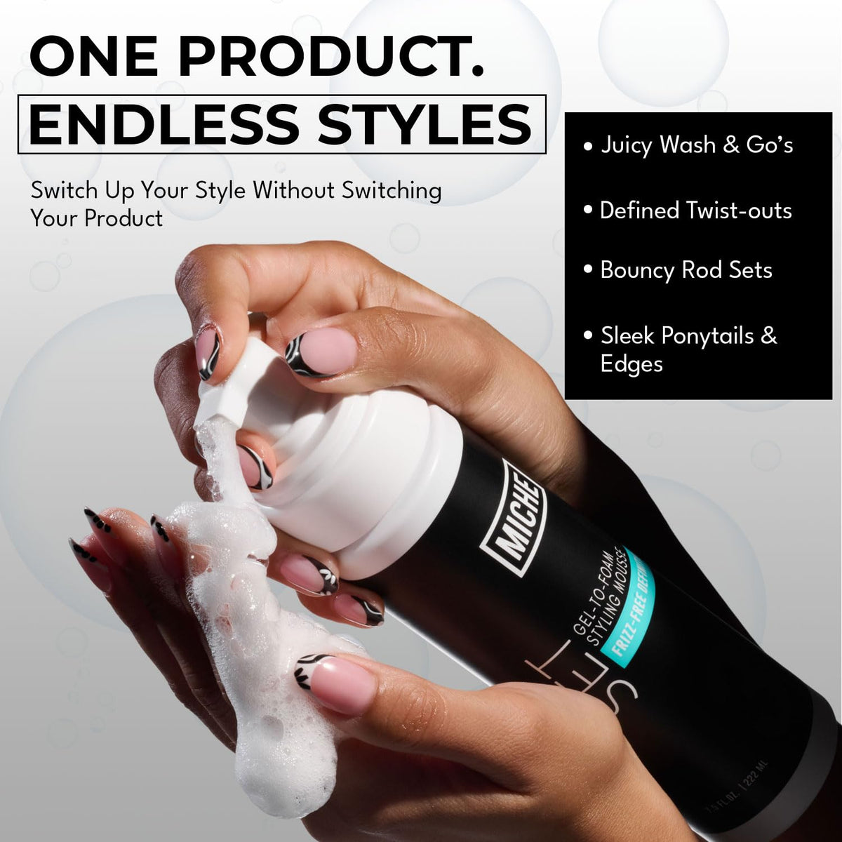 Miche Beauty Set Gel to Foam Mousse - Lightweight Styling Foam for All Hair Types, Long-Lasting Hold & Definition, Flexibility & Frizz Control, 7.5 fl oz