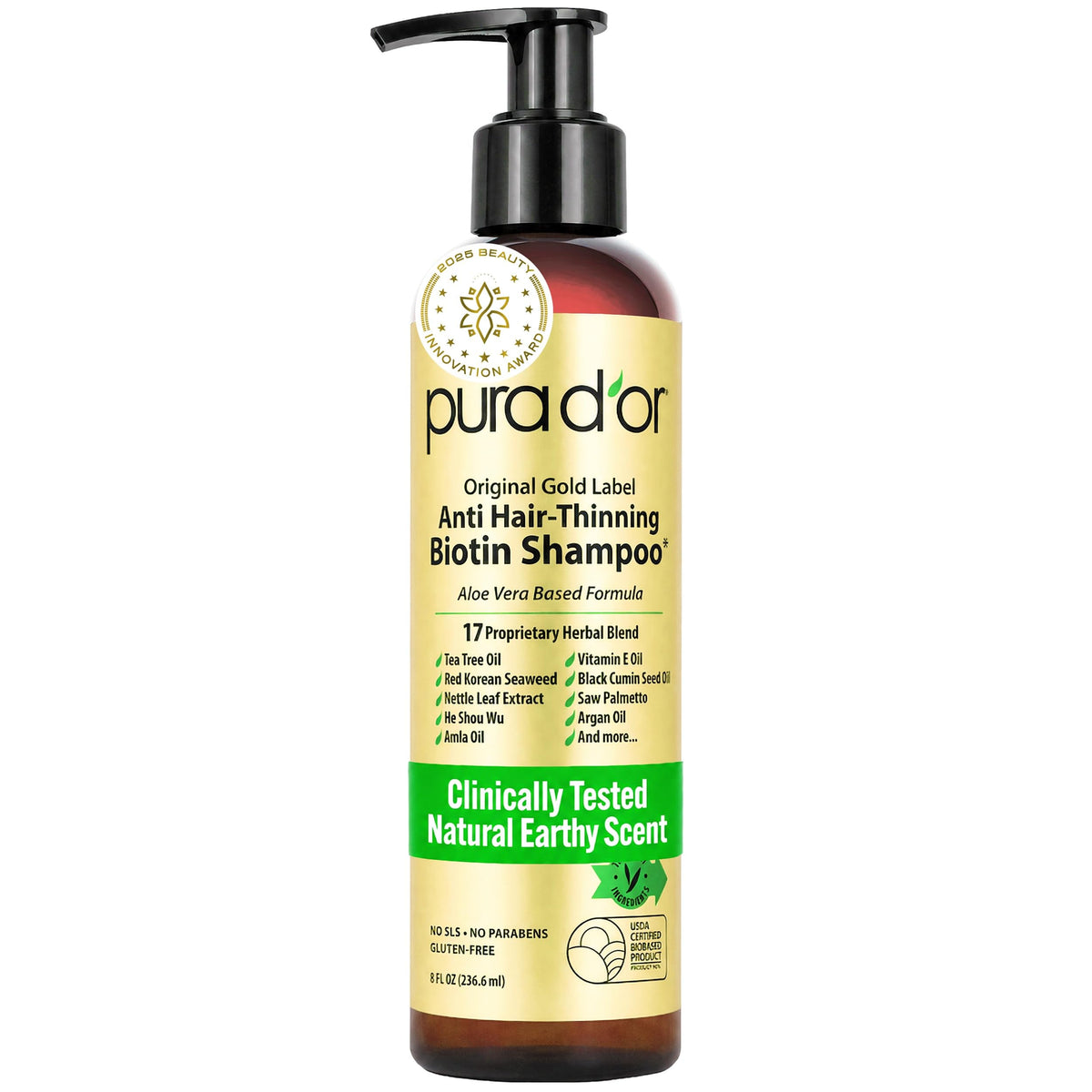 PURA D'OR Original Gold Label Anti-Hair Thinning Biotin Shampoo, 16oz