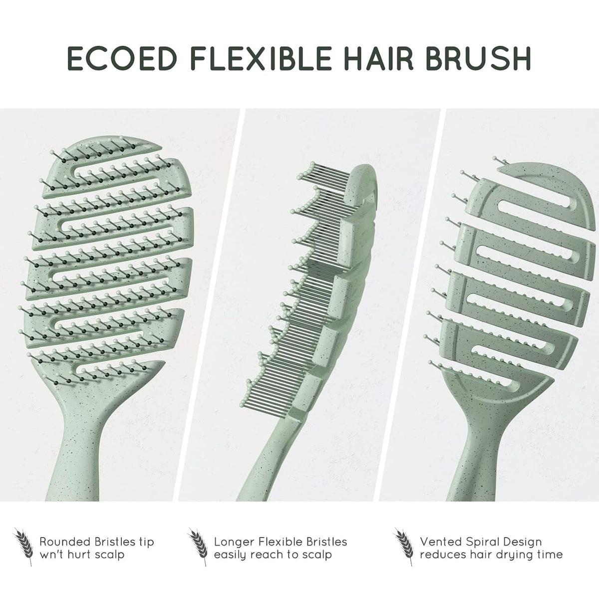 Detangler Hairbrush, Soft Bristle Detangling Brush, Quick Smoothing (Green)