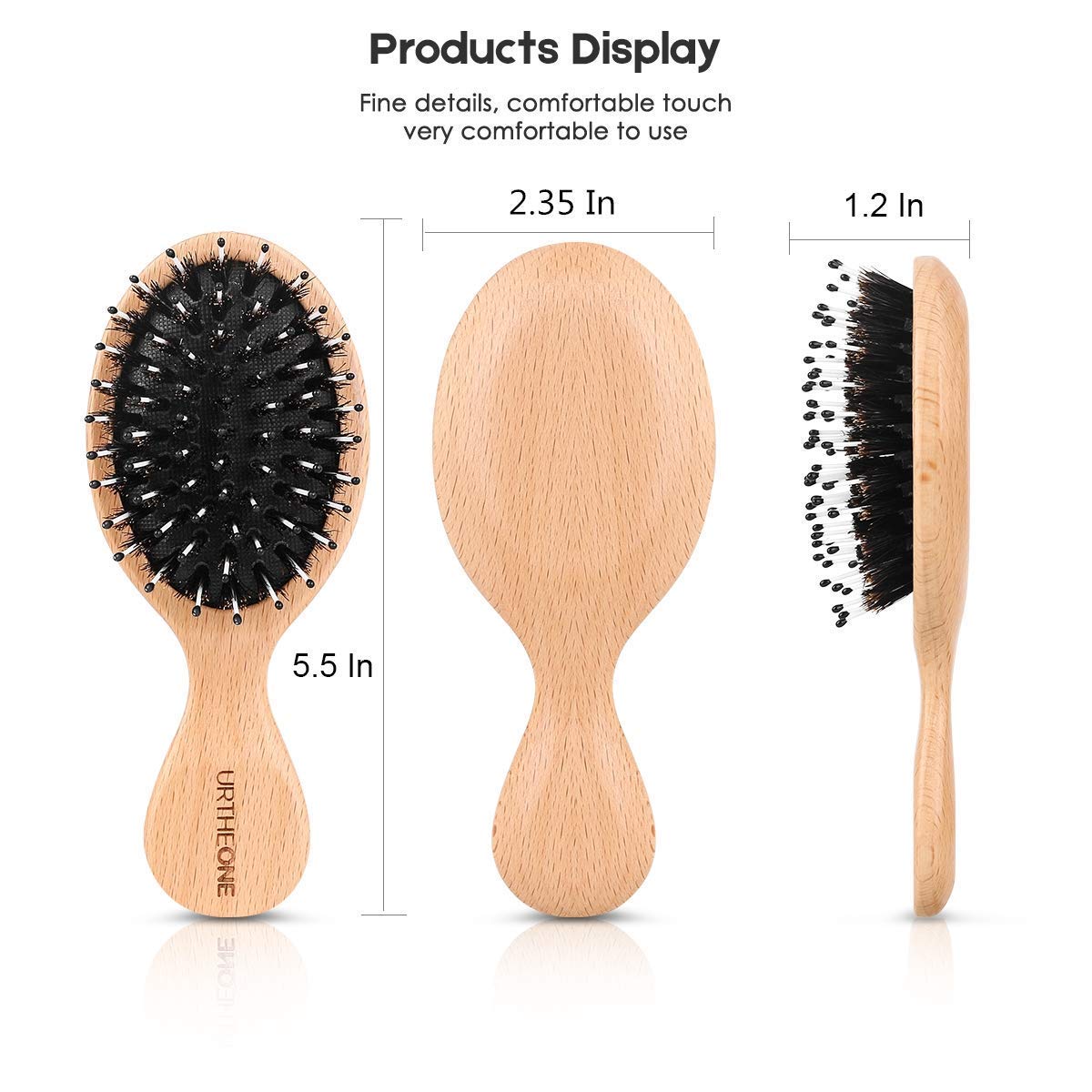 2Pcs Hair Brush Mini Boar Bristle Hairbrush for Thick Curly Thin Long Short Wet or Dry Hair Detangle Massage Add Shine, Pocket Travel Small Paddle Hair Brush for Men Women Kids