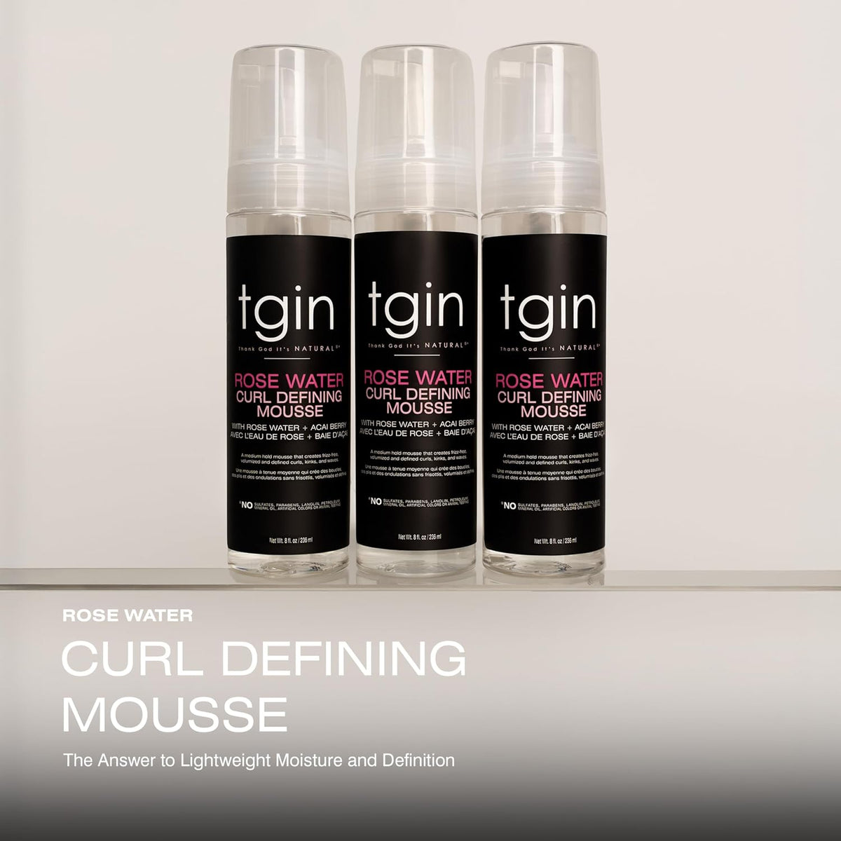 tgin Rose Water Curl Defining Mousse - Moisture & Wave Definition - 8 Fl Oz