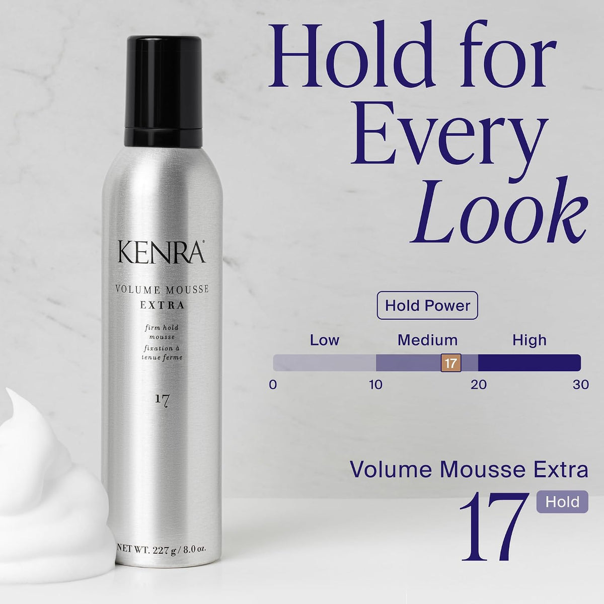 Kenra Volume Mousse Extra 17 | Firm Hold Mousse | Non-drying, Non-flaking Lightweight Formula | Tames Frizz & Conditions |Thermal Protection up to 450F| All Hair Types | 8 oz