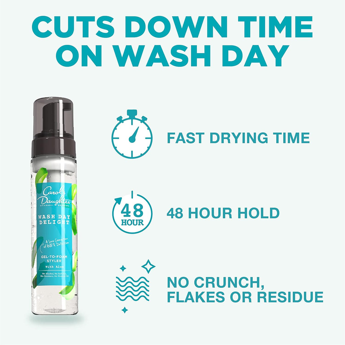 Carol's Daughter Wash Day Delight Hair Gel to Foam Mousse Styler and Hair Detangler for Curls with Aloe, Natural-looking Hold 8.5 fl oz