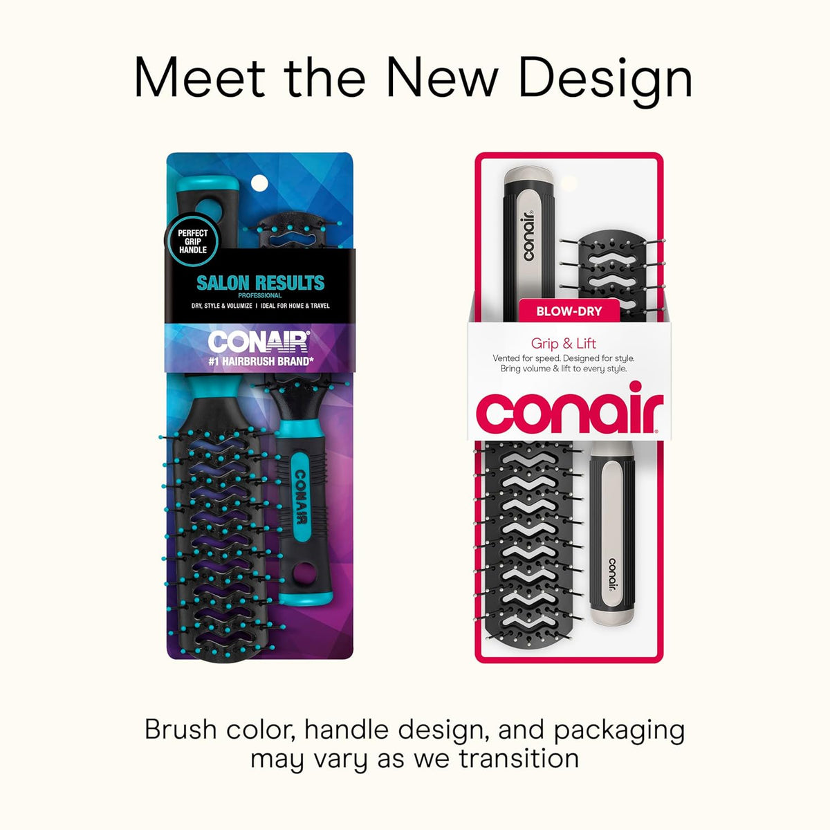 Conair Hair Brush Set, Grip & Lift Vent, Full-Size & Mid-Size, Black