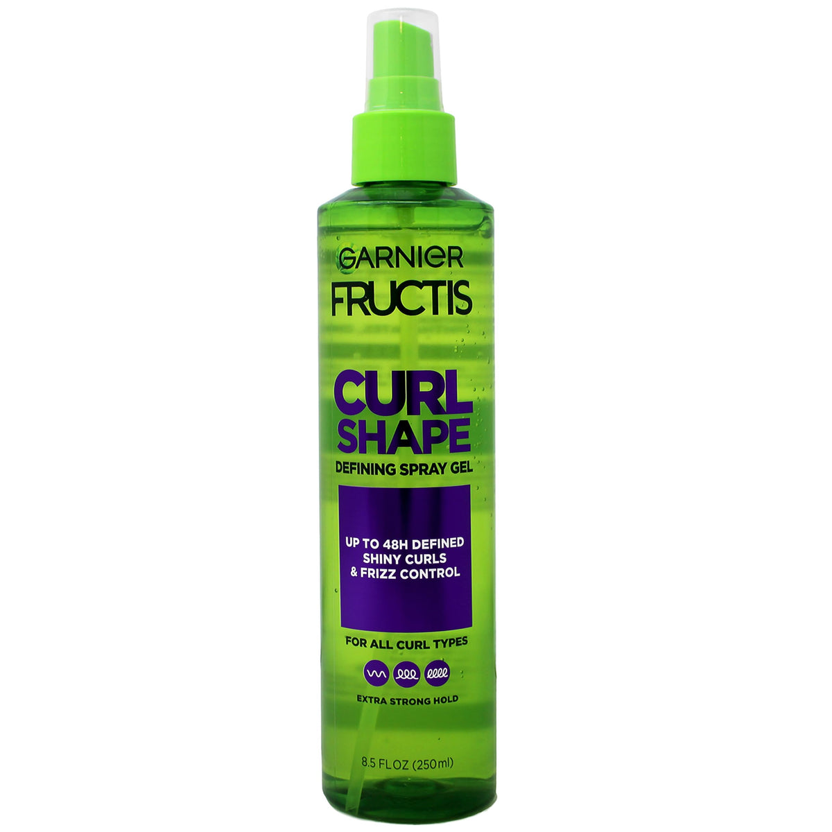 Garnier Fructis Style Curl Shape Defining Spray Hair Gel, Strong Hold Frizz Control for Curly, Wavy, and Coily Hair, Nourishing Formula, 8.5 fl oz, 3 Count (Packaging May Vary)