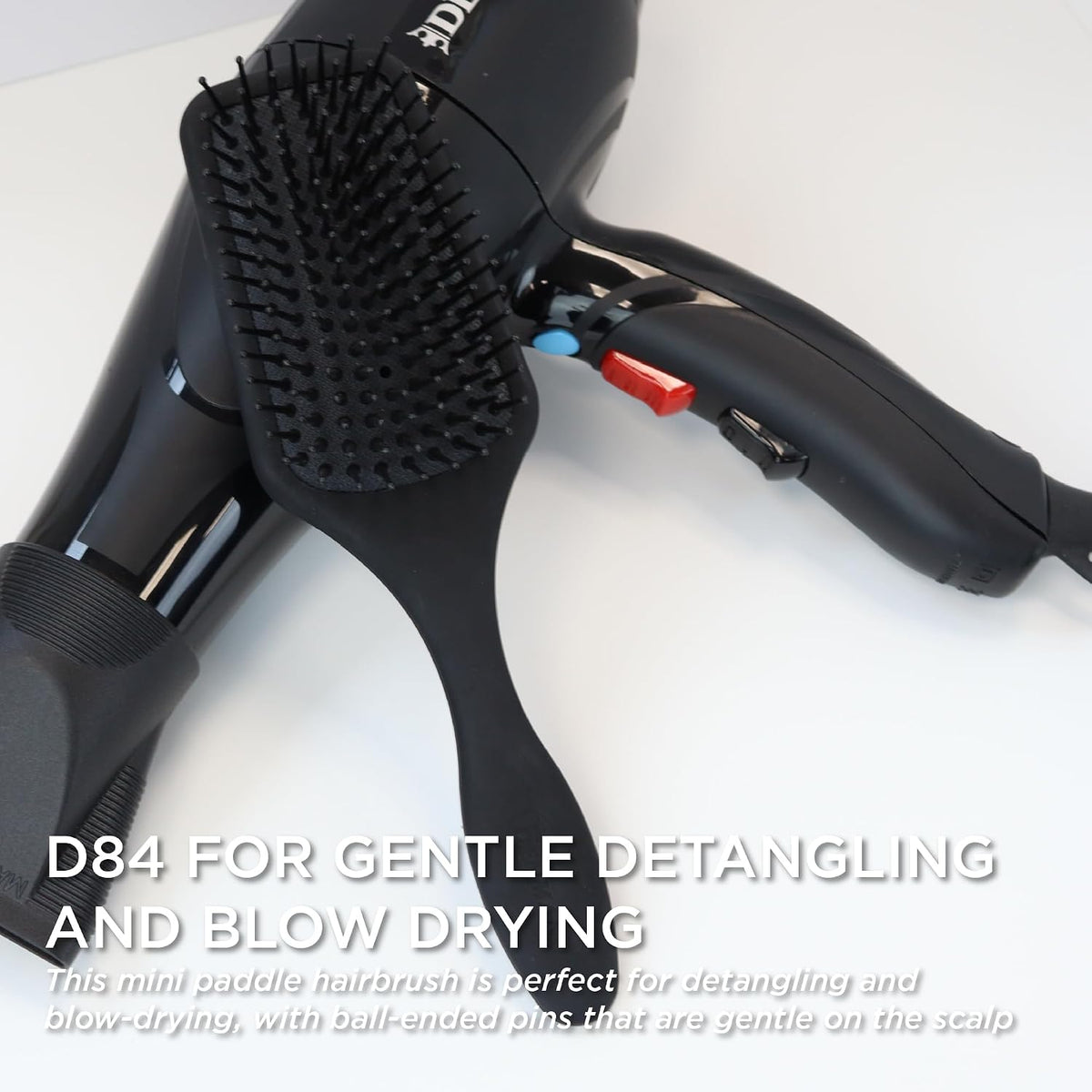 Denman (Black) Mini Paddle Cushion Hair Brush for Blow Drying, Detangling & On the Go Travel - Comfortable Styling, Straightening & Smoothing - For Women and Men, D84