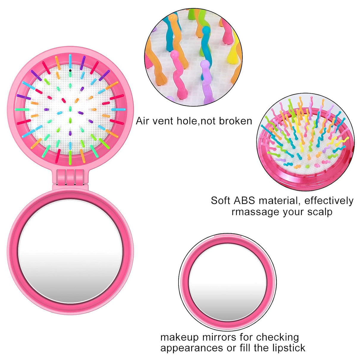 ONLYFU 18 Pcs Folding Travel Mirror Hair Brushes Round Folding Pocket Hair Brush Mini Portable Compact Hair Brush with Mirror for Women Girls