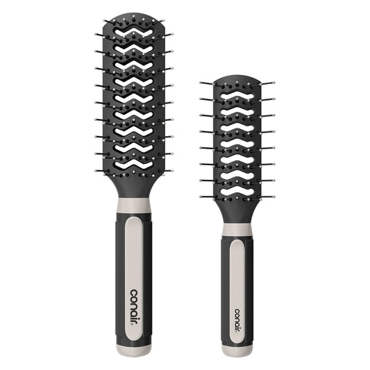 Conair Hair Brush Set, Grip & Lift Vent, Full-Size & Mid-Size, Black