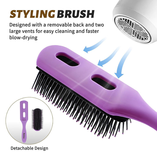 4Pcs Detangling Hair Brush Set for Women - Paddle Brush for Wet or Dry, No More Tangles for Straight, Long, Thick, Curly, and Natural Hair (Purple)