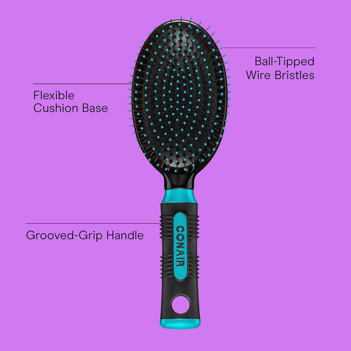 Conair Hair Brush, Detangling, Metal Bristles, Cushion Base, Teal