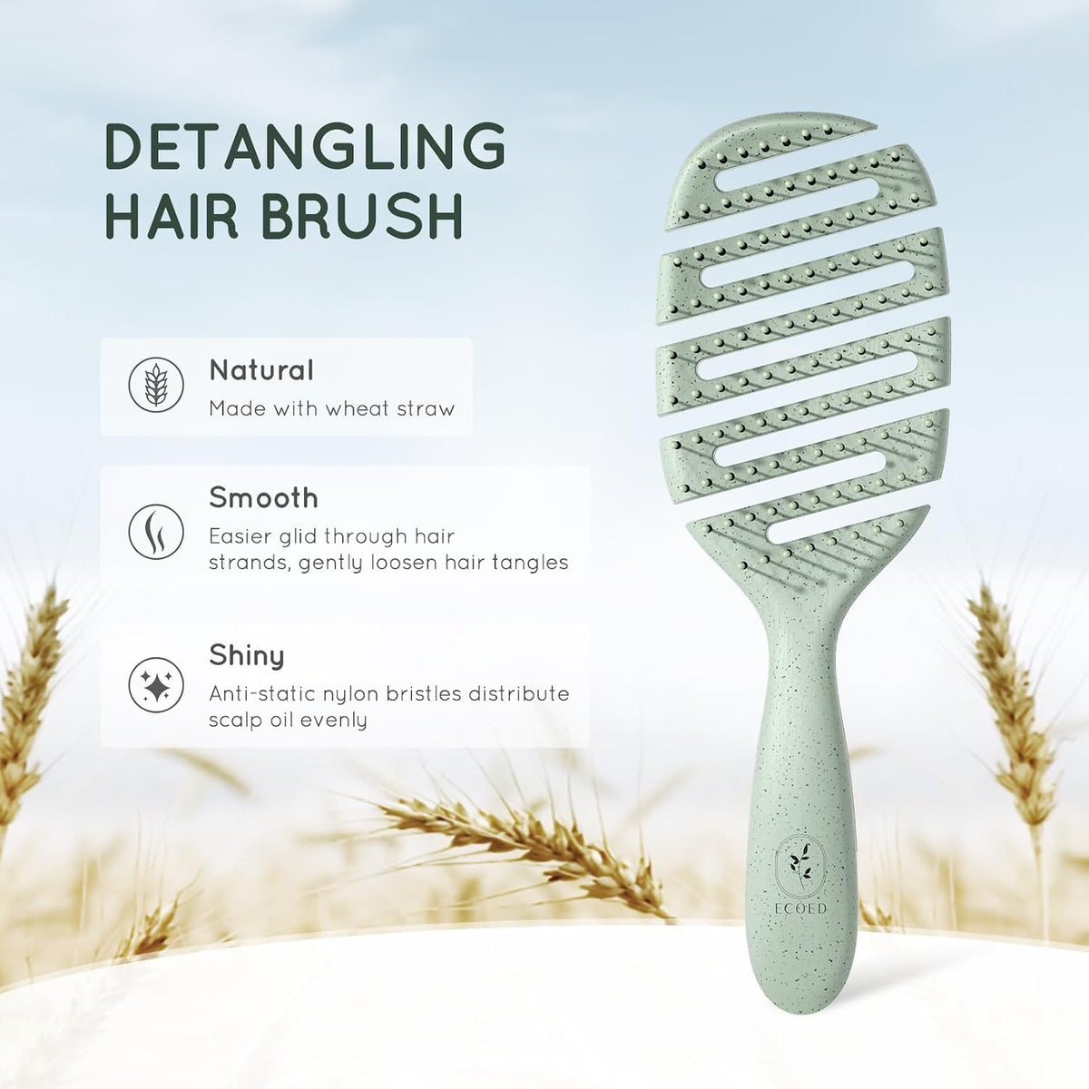 Detangler Hairbrush, Soft Bristle Detangling Brush, Quick Smoothing (Green)