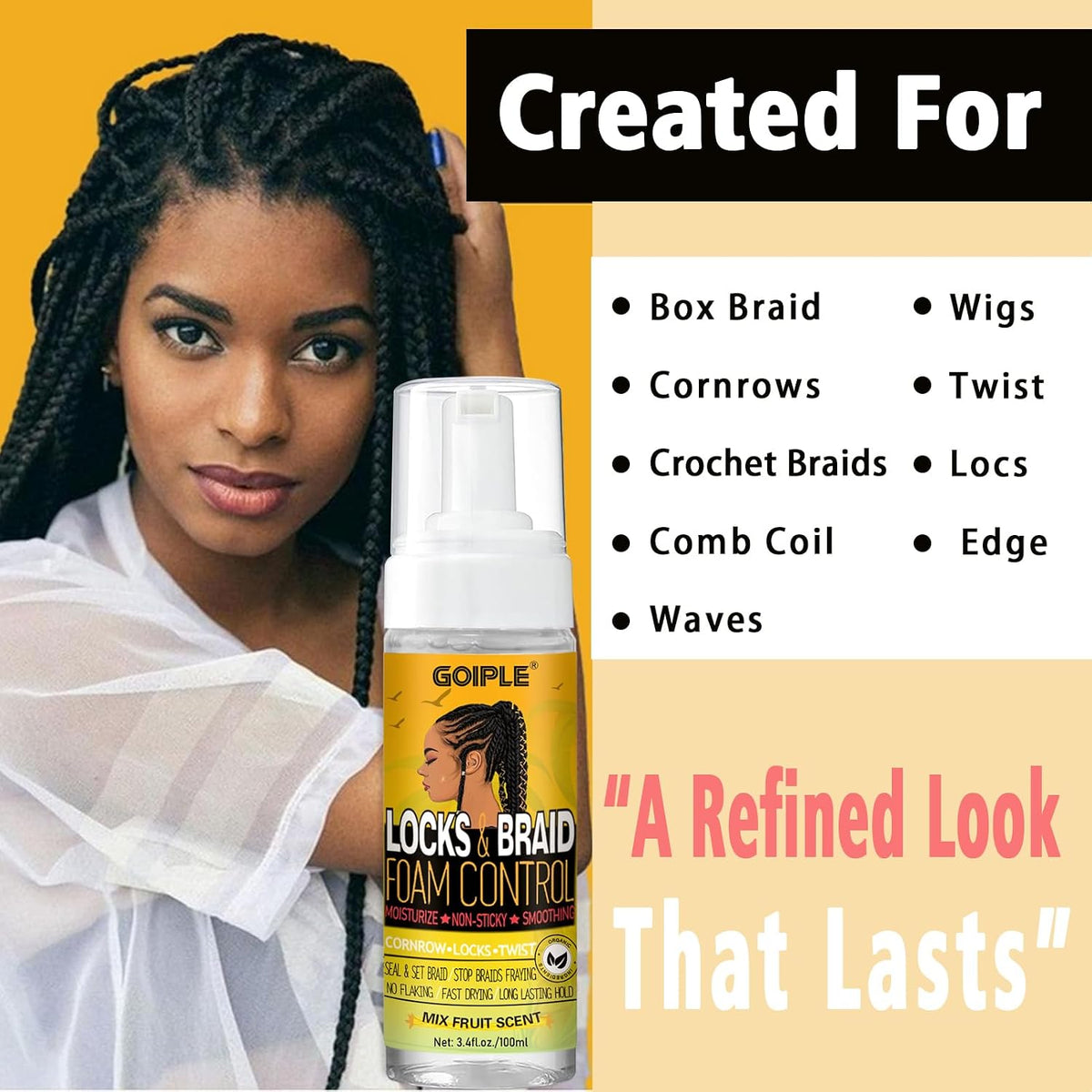 Goiple Edge Control Wax for Women - Strong Hold, Non-Greasy Smoother, Styling Wax for Black Hair - No Flaking, Rosemary Oil for Growth, Braiding Gel, Braid Mousse, Shine