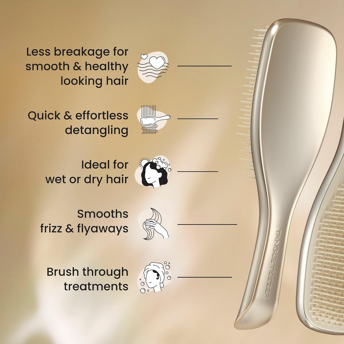Tangle Teezer Chrome Ultimate Detangler Brush, Straight to Curly, Gold