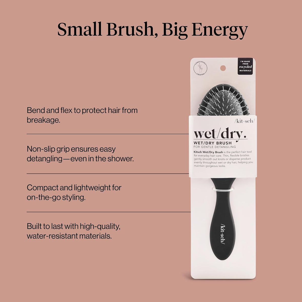 Kitsch Wet Dry Brush Detangler – Hair Brush for Women - Flexi Black