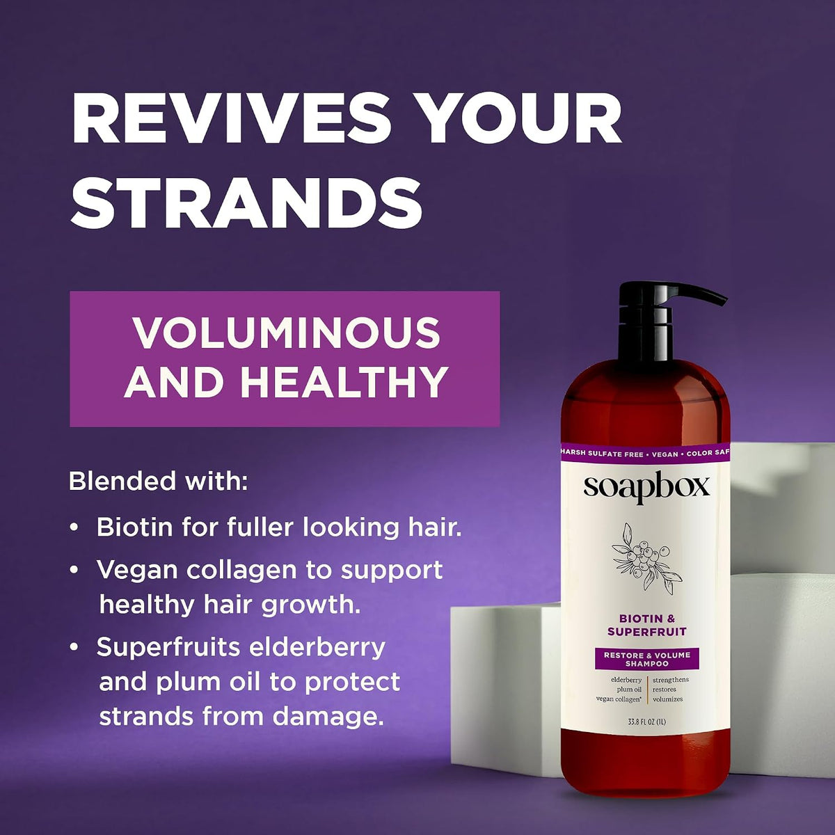 Soapbox Biotin & Super Fruit Shampoo for Volume, 33.8 oz