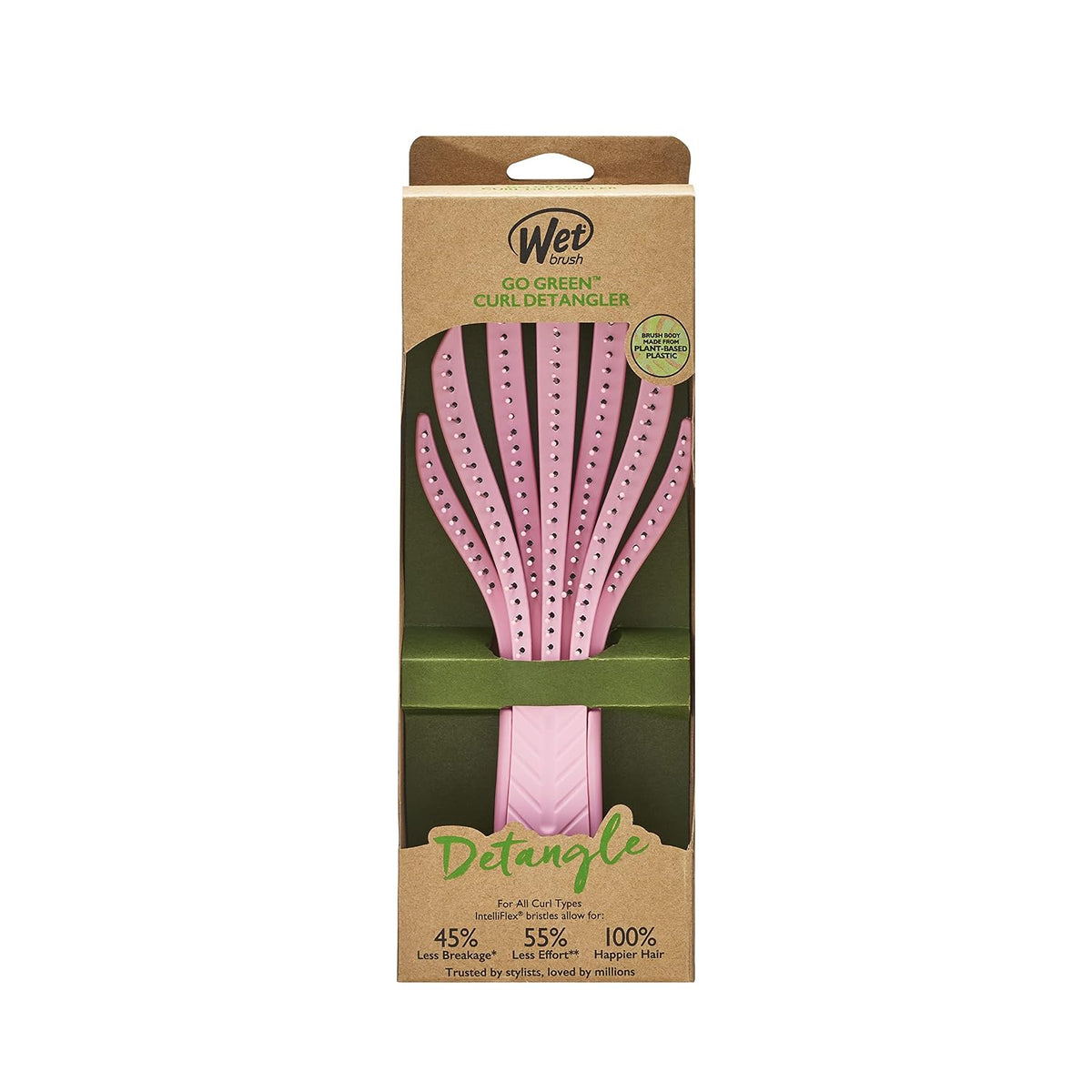 Wet Brush Go Green Curl Detangler Hair Brush - Pale Pink Ultra-Soft IntelliFlex Detangling Bristles Glide Through Tangles with Ease - Great For Curly Hair-No Split Ends & Pain-Free for Wet or Dry Hair