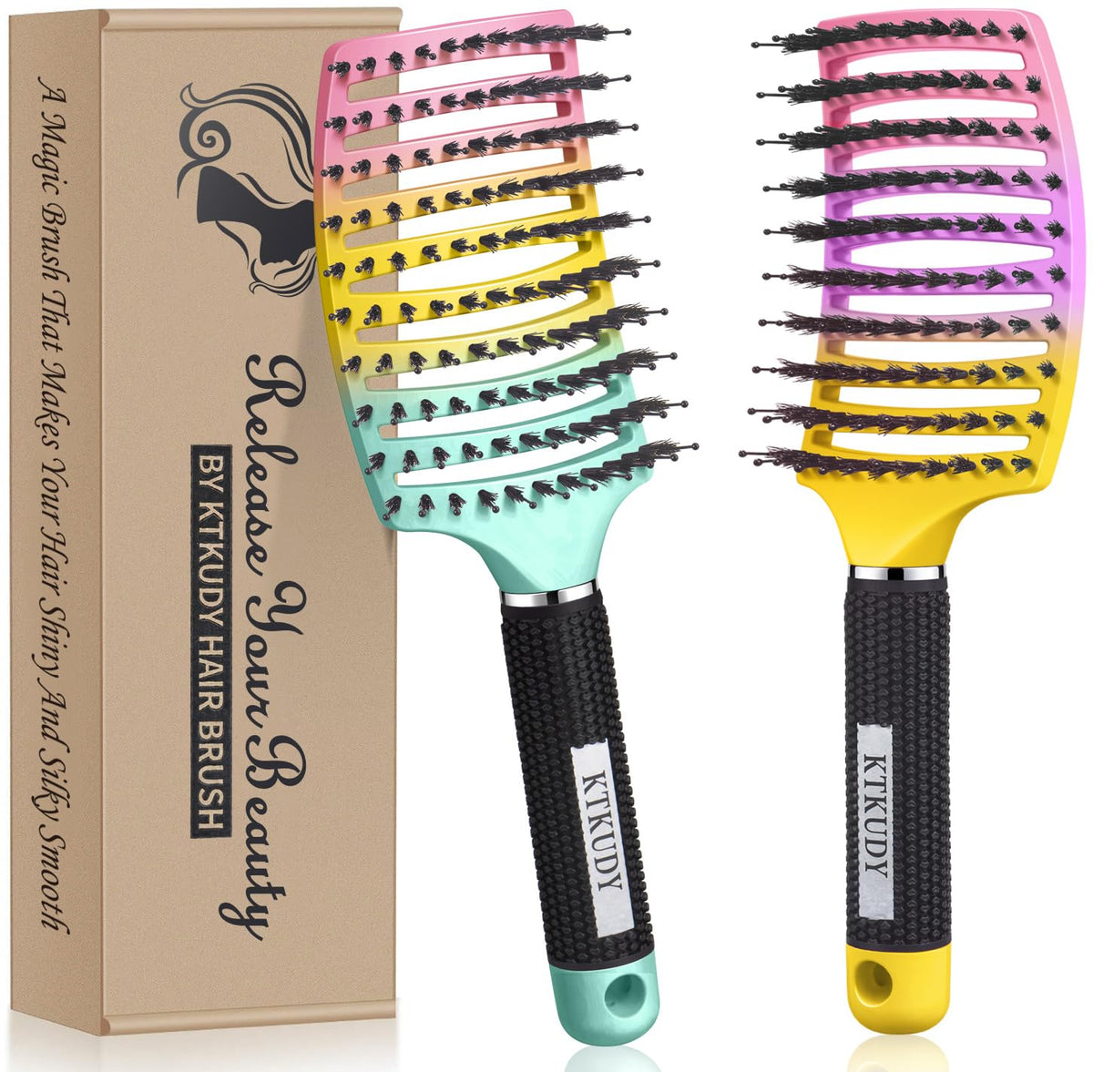 2 Pack Detangling Brushes for Women & Kids, Wet & Dry Hair, All Hair Types