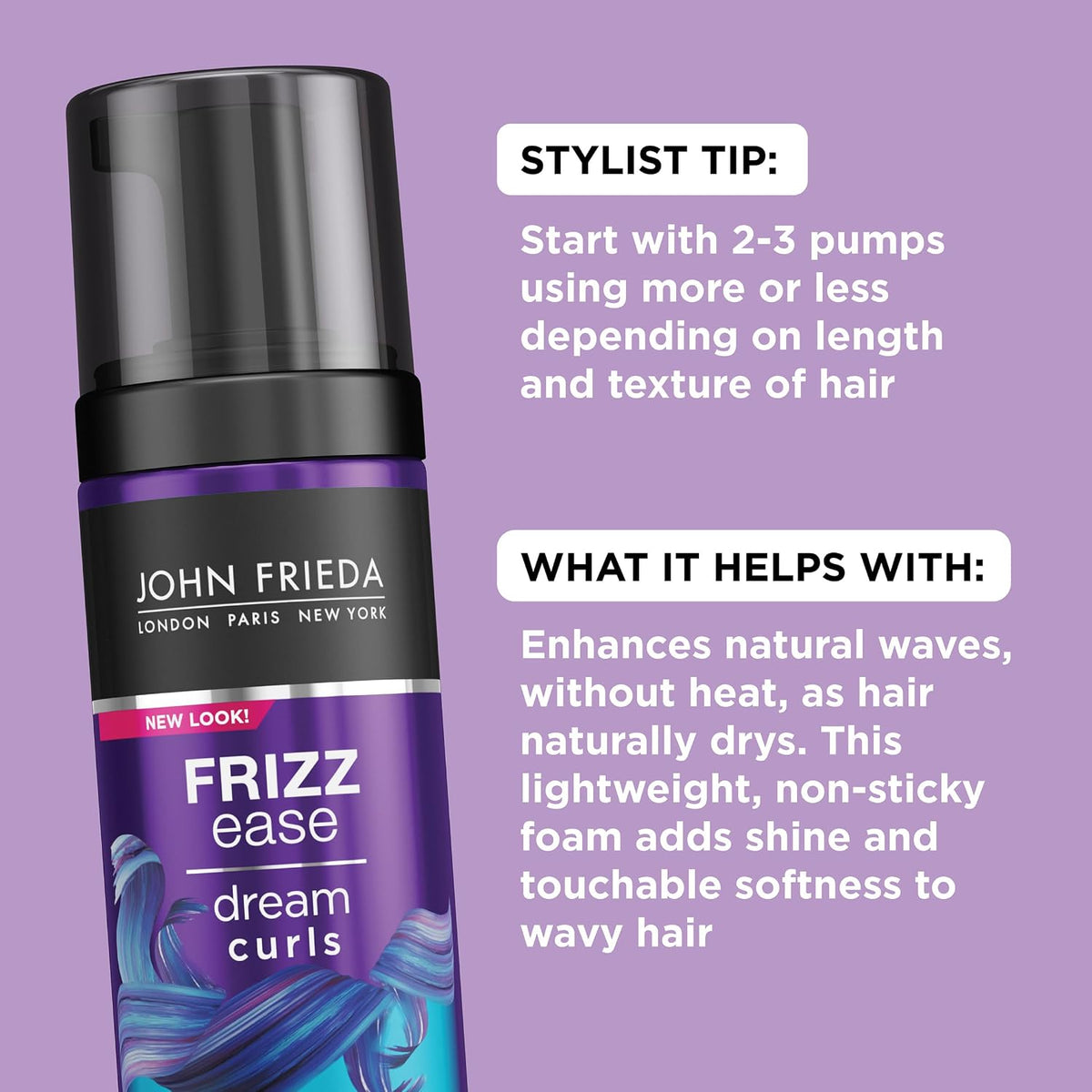 John Frieda Anti Frizz, Frizz Ease Dream Curls Air Dry Waves Styling Foam, Curl Defining Frizz Control, Hair Product for Curly and Wavy Hair, 5 Oz