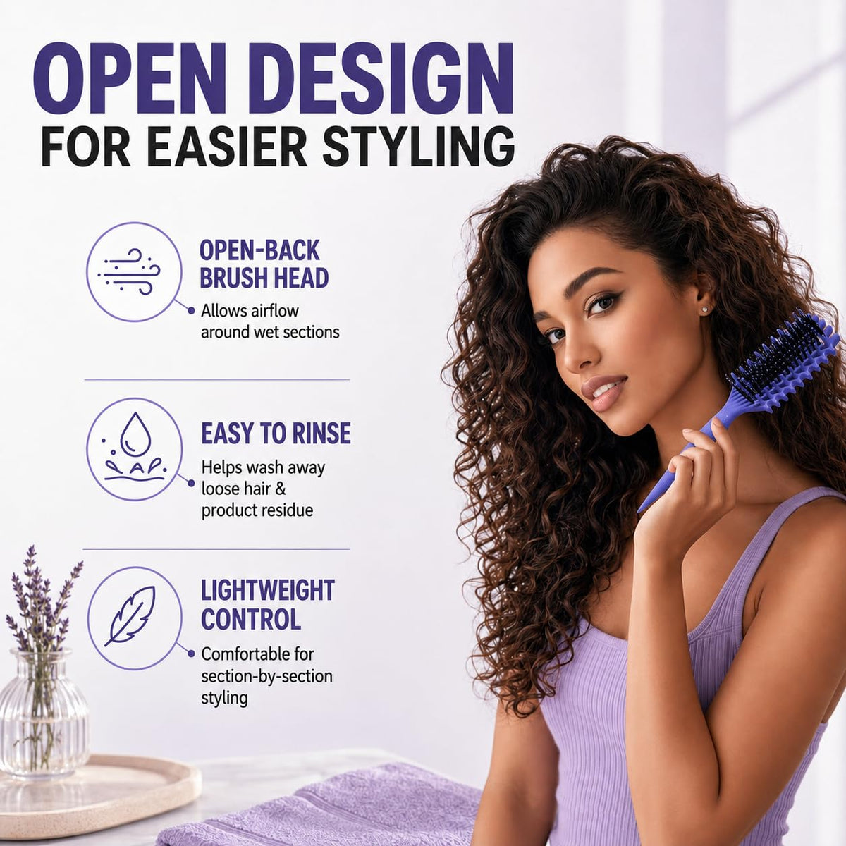 Curly Hair Brush Candybrush Curl Defining Brush for Detangling Shaping and Defining Curls for Women, Men, Wet & Dry Hair (Purple)