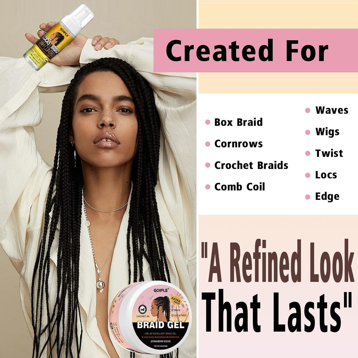 Extra Hold Braiding Kit - Smoothing Gel for Twists, Locs, Braids, Cornrows, High Shine Long Lasting Braid Mousse Foam, and Bonnet Tool