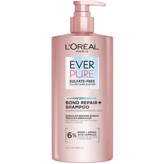 L'Oreal Paris Sulfate Free Bond Repair+ Shampoo, Hair Shampoo with Amino Acid Complex, Strengthens and Repairs Damaged or Color Treated Hair, EverPure, 23 Fl Oz (Packaging May Vary)