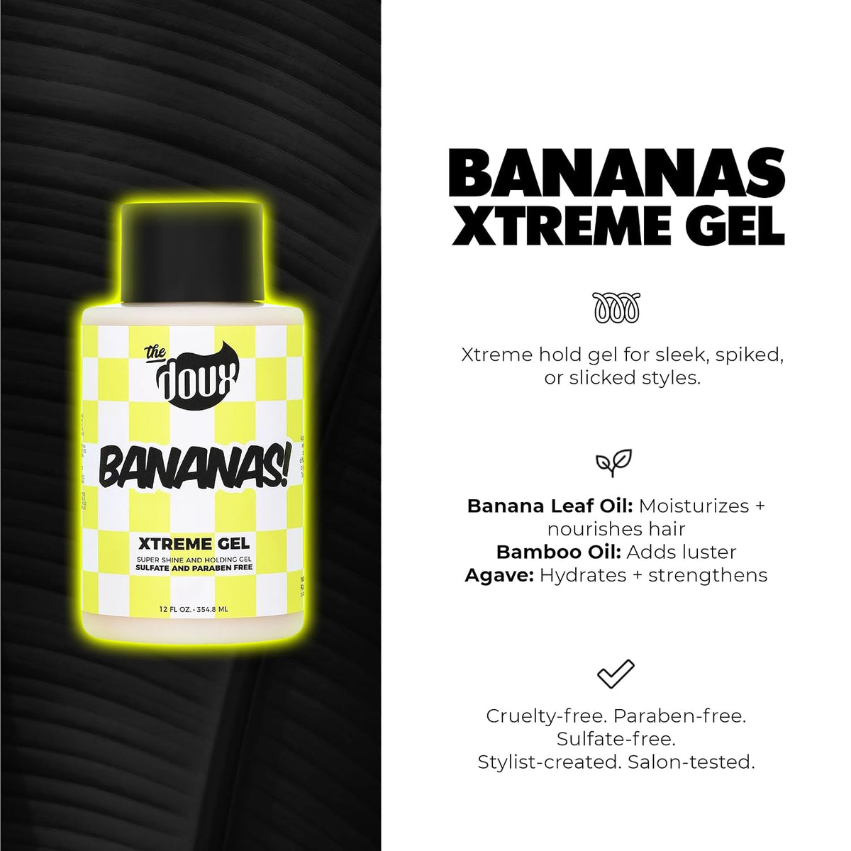 The Doux BANANAS Xtreme Hold Hair Gel, Strong Hold Styling Gel, 12 oz