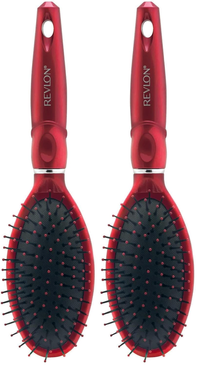 Revlon Straight & Smooth Soft Touch Paddle Hair Brush Set, Black + Berry