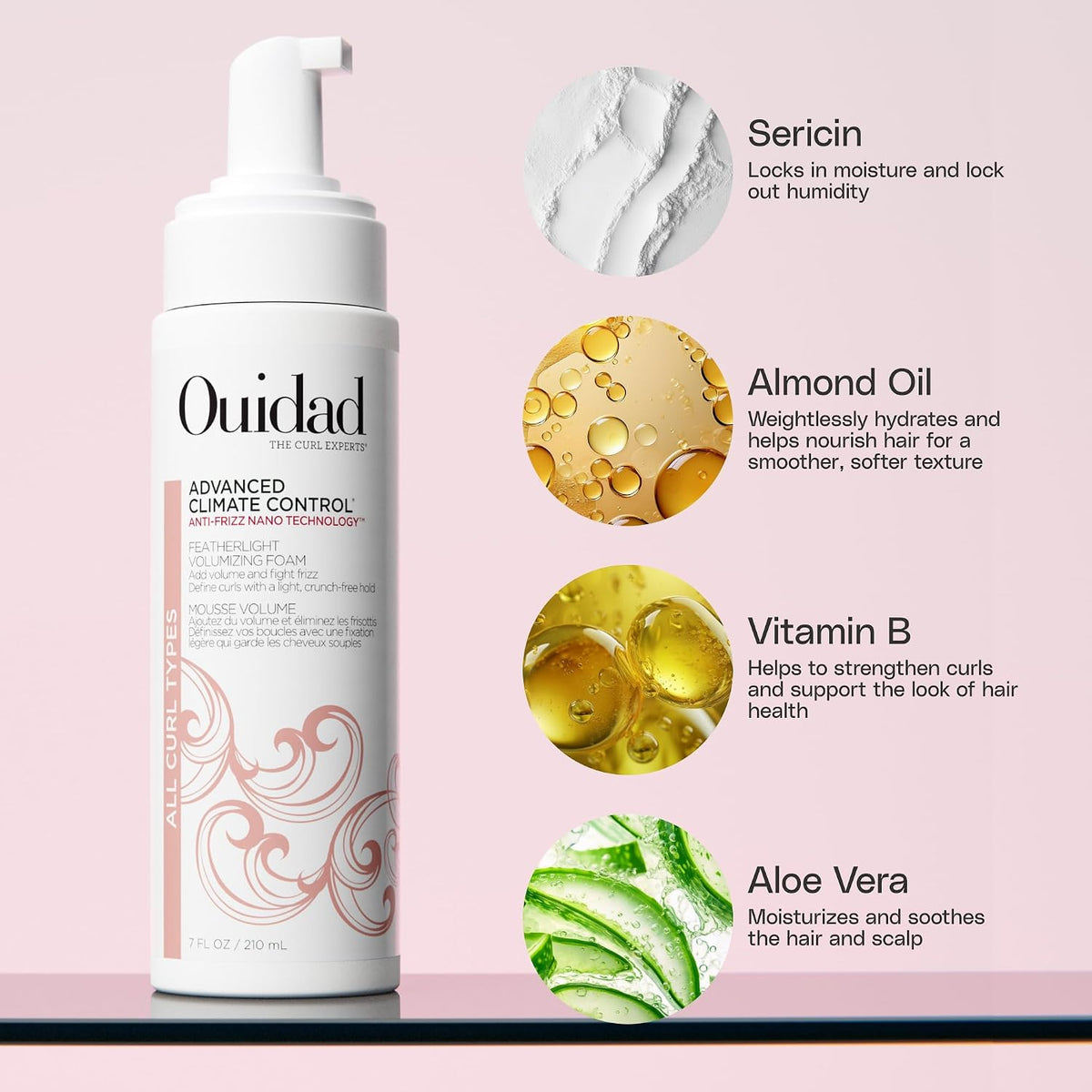 Ouidad Advanced Climate Control Volumizing Foam - 7 fl oz, Lightweight Hair Styling Foam, Anti-Frizz Nano Technology, Adds Volume, Fights Frizz & Defines Curls, Crunch-free Hold, For All Curl Types