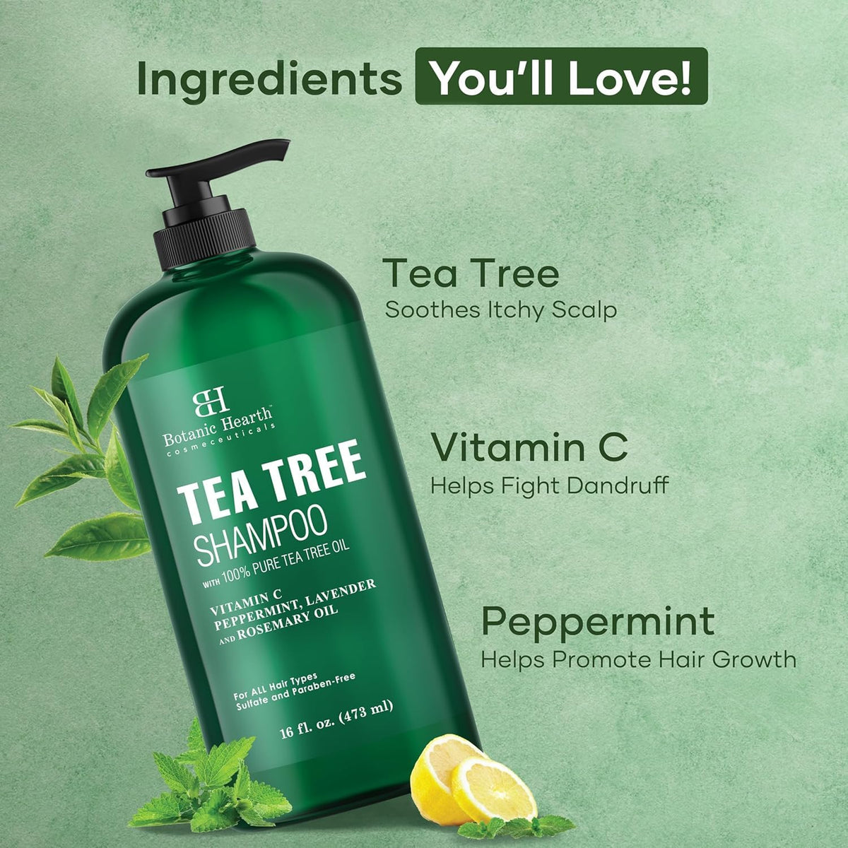 Botanic Hearth Tea Tree Shampoo - 16 Fl oz, Deep Cleans, Refreshes Scalp