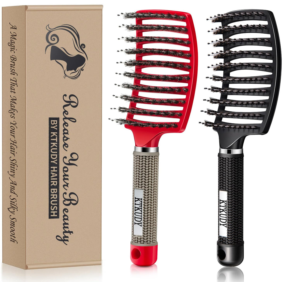 2 Pack Detangling Brushes for Women & Kids, Wet & Dry Hair, All Hair Types