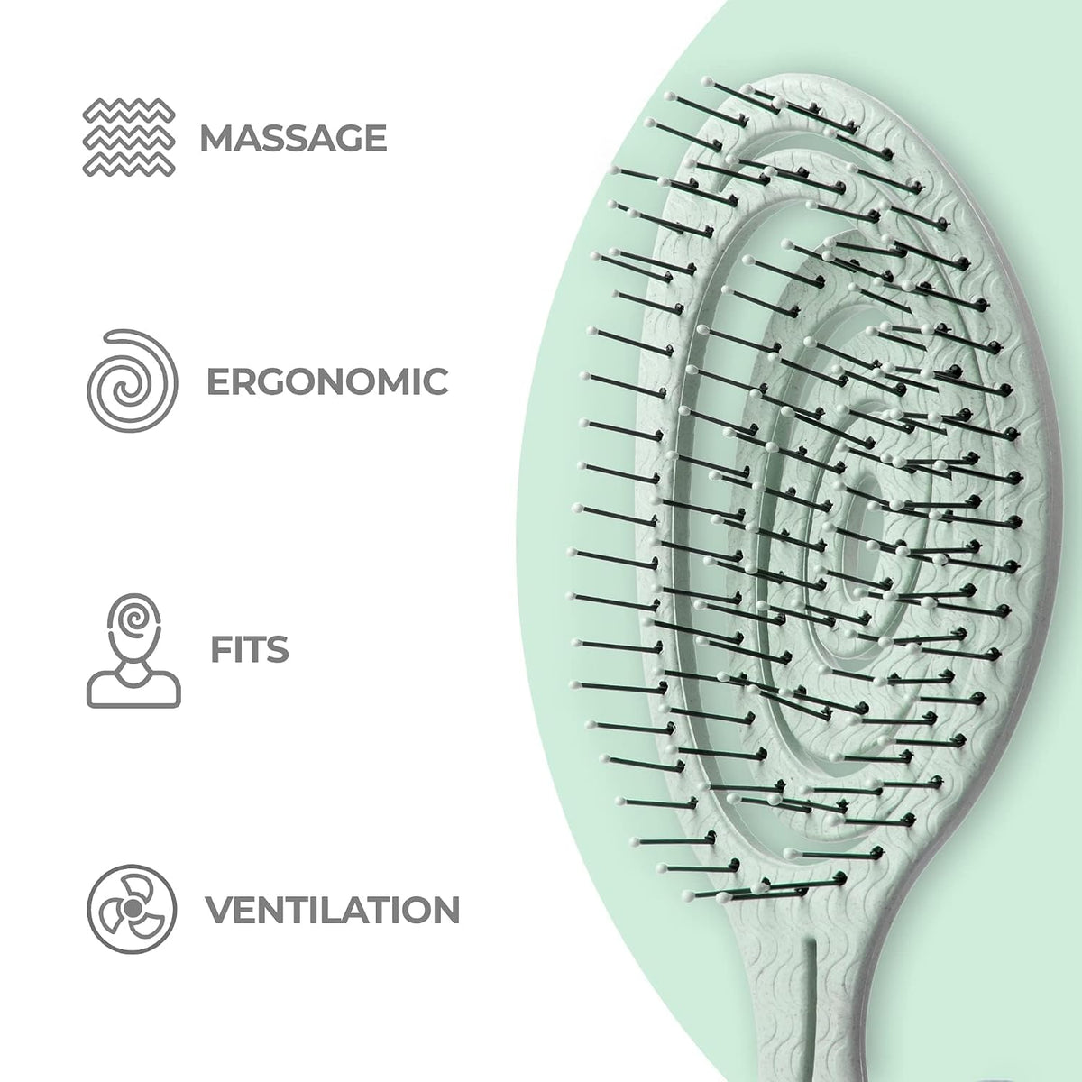 Ninabella Detangler Brush - No Tangle Hair Brush for Women, Fine, Thick and Long Hair - Hairbrush for Wet and Dry Hair, Gentle on the Scalp - Green
