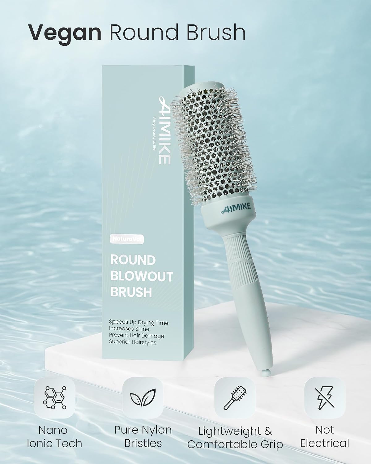 AIMIKE NaturaVol Round Brush for Blow Out, Round Hair Brush for Blow Drying