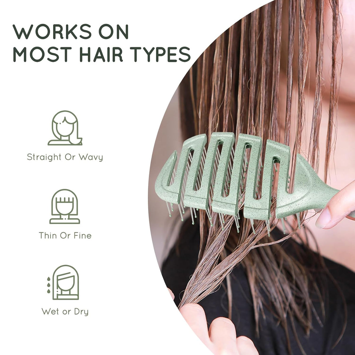 Detangler Hairbrush, Soft Bristle Detangling Brush, Quick Smoothing (Green)