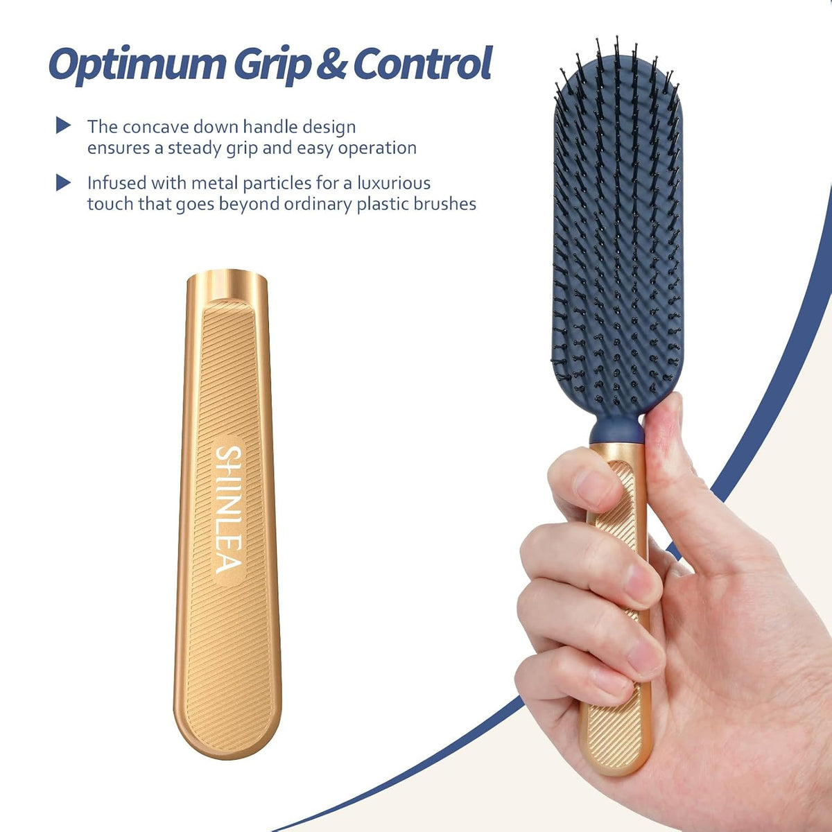 SHINLEA Slim Hair Brush for Fine Thin Thick Hair, Soft Double Nylon Bristles for Deep Detangling & Massage, Metal-Infused Luxury Gold Handle, Gift for Women Men Kids