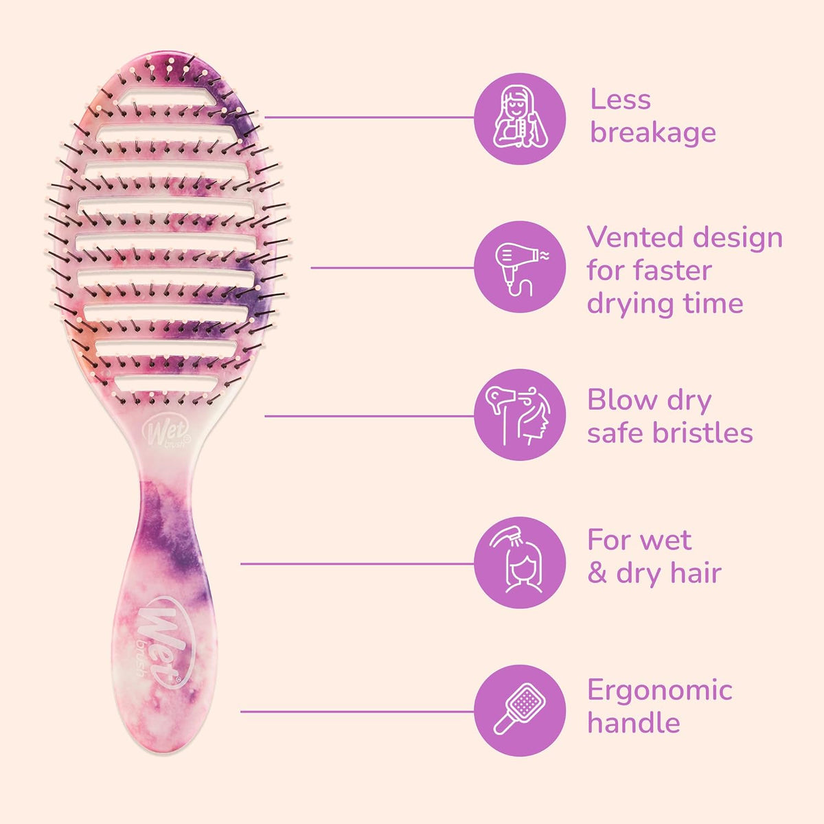 Wet Brush Speed Dry Hair Brush - Watermark (Color Wash) - Vented Design and Ultra Soft HeatFlex Bristles Are Blow Dry Safe With Ergonomic Handle Manages Tangle and Uncontrollable Hair - Pain-Free