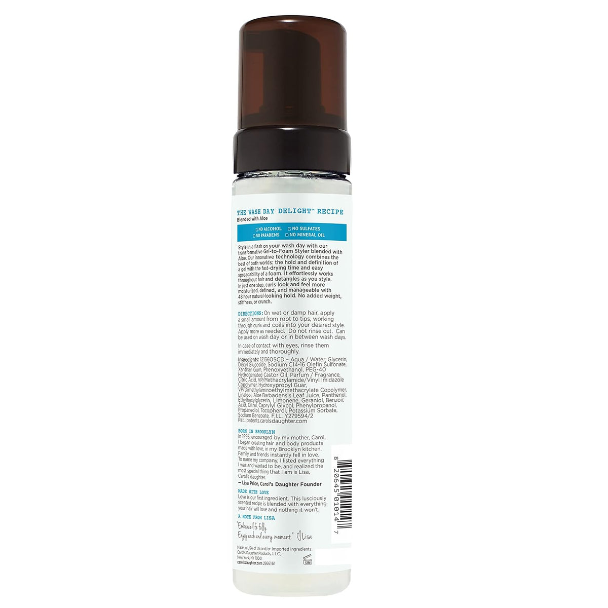 Carol's Daughter Wash Day Delight Hair Gel to Foam Mousse Styler and Hair Detangler for Curls with Aloe, Natural-looking Hold 8.5 fl oz