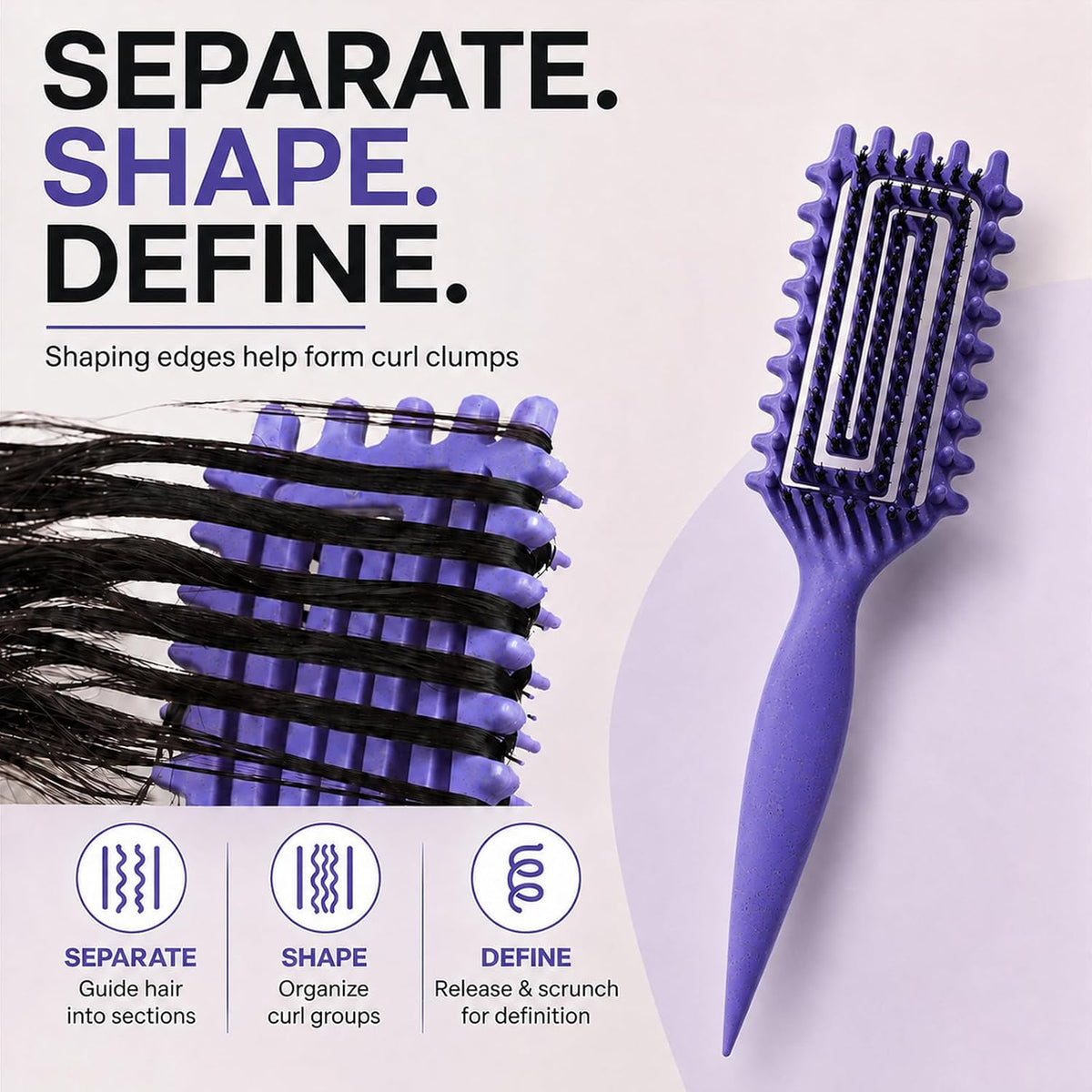 Curly Hair Brush Candybrush Curl Defining Brush for Detangling Shaping and Defining Curls for Women, Men, Wet & Dry Hair (Purple)