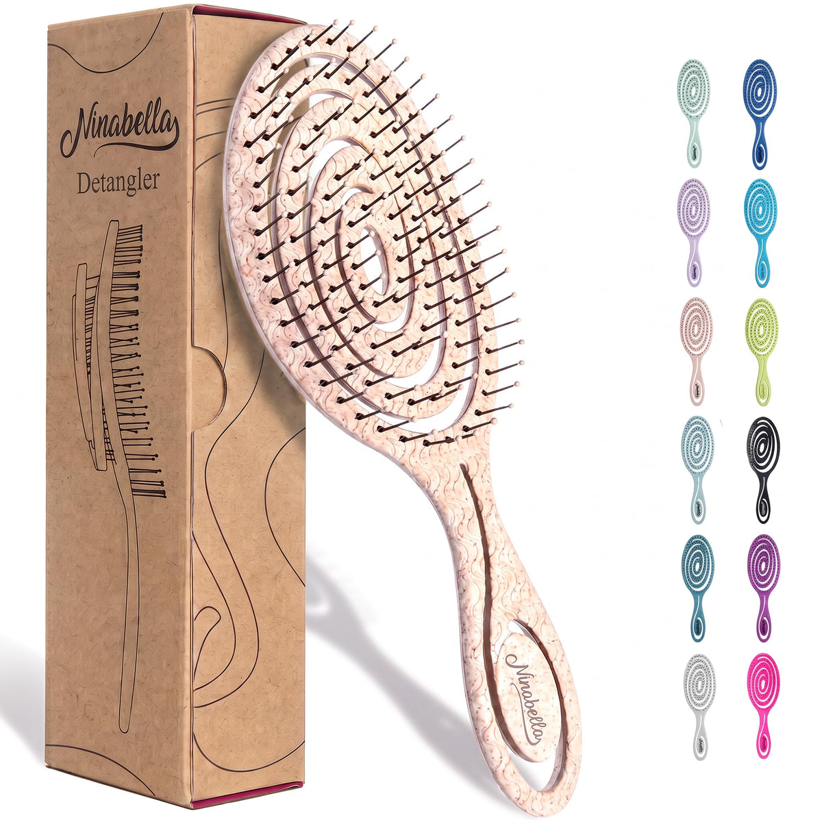 Ninabella Detangler Brush - No Tangle Hair Brush for Women, Fine, Thick and Long Hair - Hairbrush for Wet and Dry Hair, Gentle on the Scalp - Green