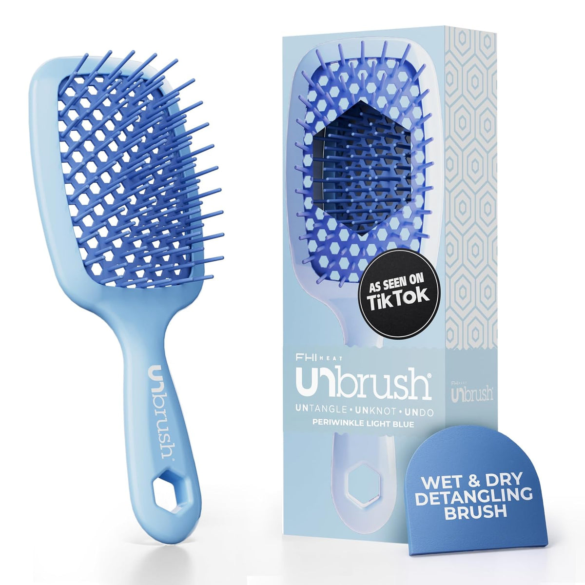 FHI Heat UNbrush Detangling Brush for Pain-Free Brushing on All Wet or Dry Hair Types — Durable DuoFlex Anti-Static Bristles, Lightweight Handle, Vented Hair Brush