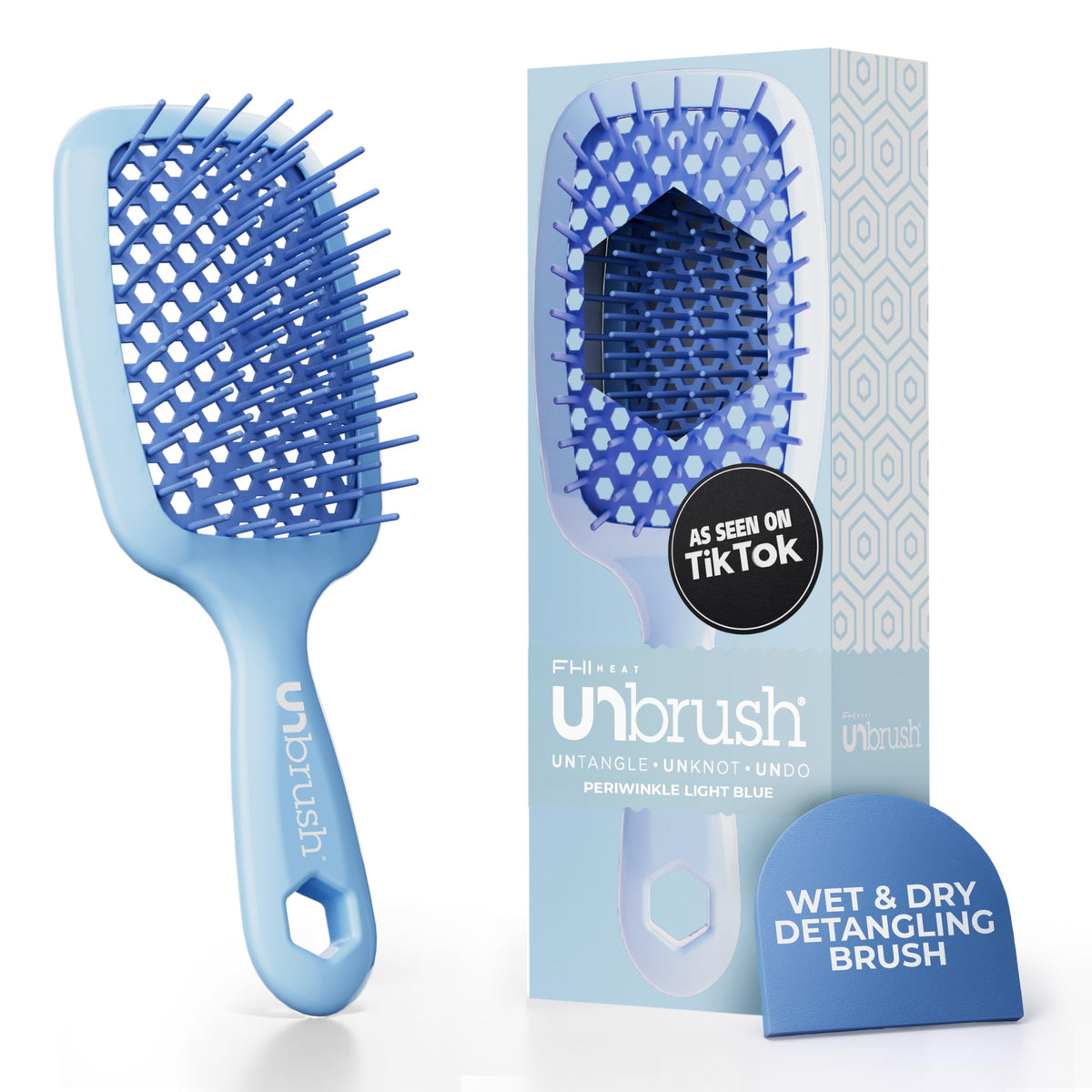 FHI Heat UNbrush Detangling Brush for Pain-Free Brushing on All Wet or Dry Hair Types — Durable DuoFlex Anti-Static Bristles, Lightweight Handle, Vented Hair Brush