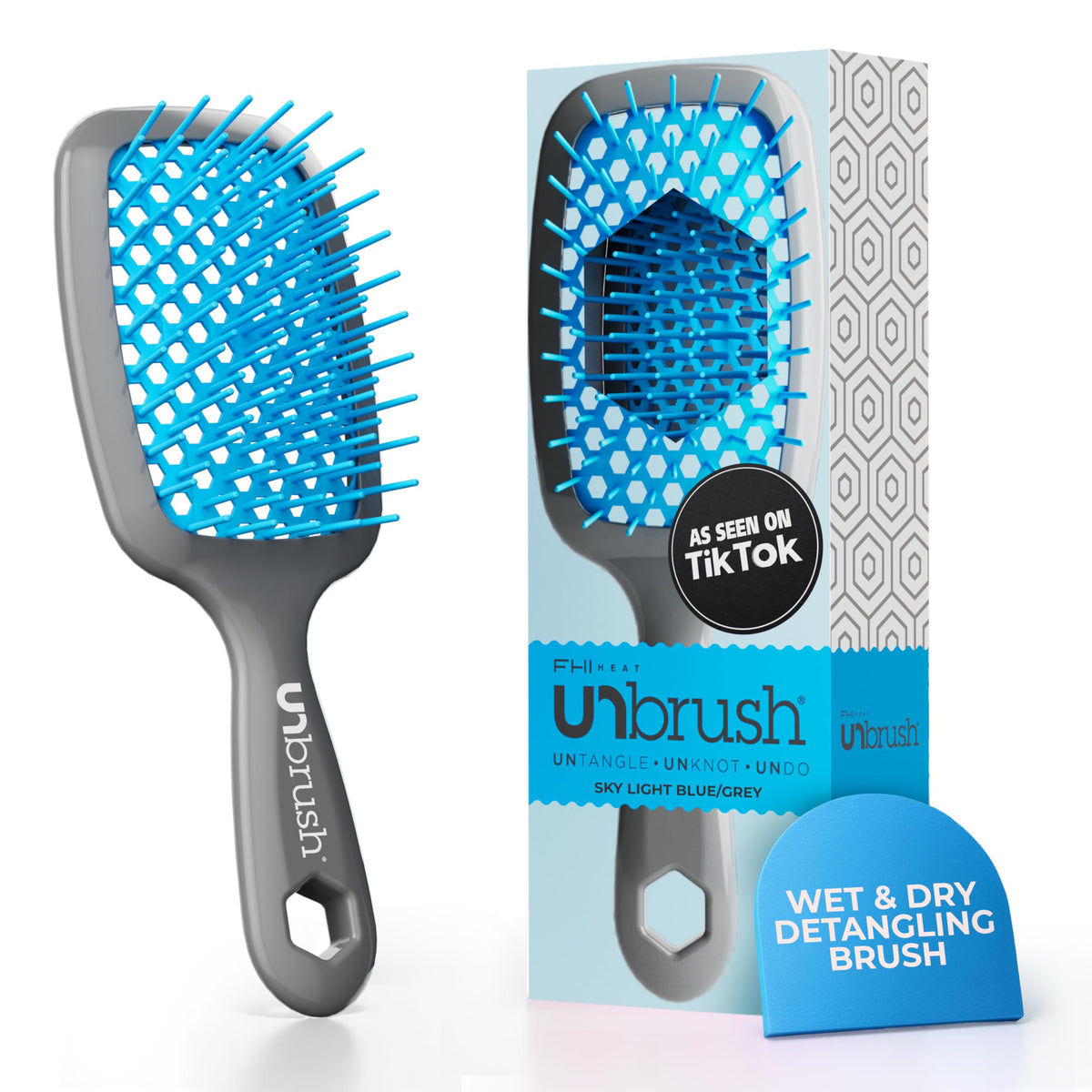 FHI Heat UNbrush Detangling Brush for Pain-Free Brushing on All Wet or Dry Hair Types — Durable DuoFlex Anti-Static Bristles, Lightweight Handle, Vented Hair Brush