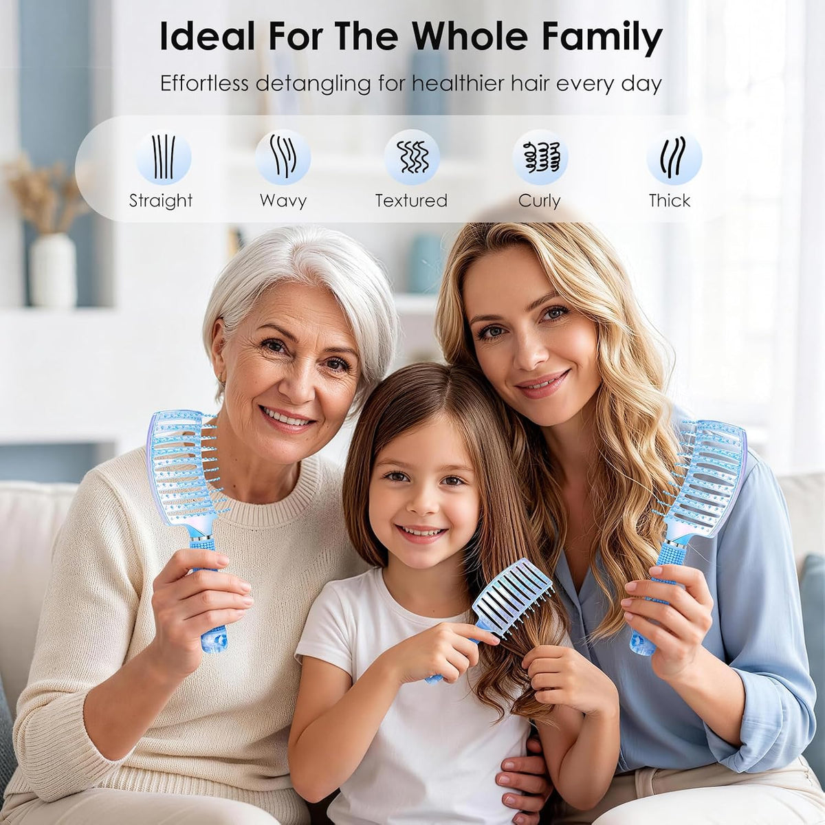 Hair Brush, Large & Mini Curved Vented Detangler Brushes for Women Girls