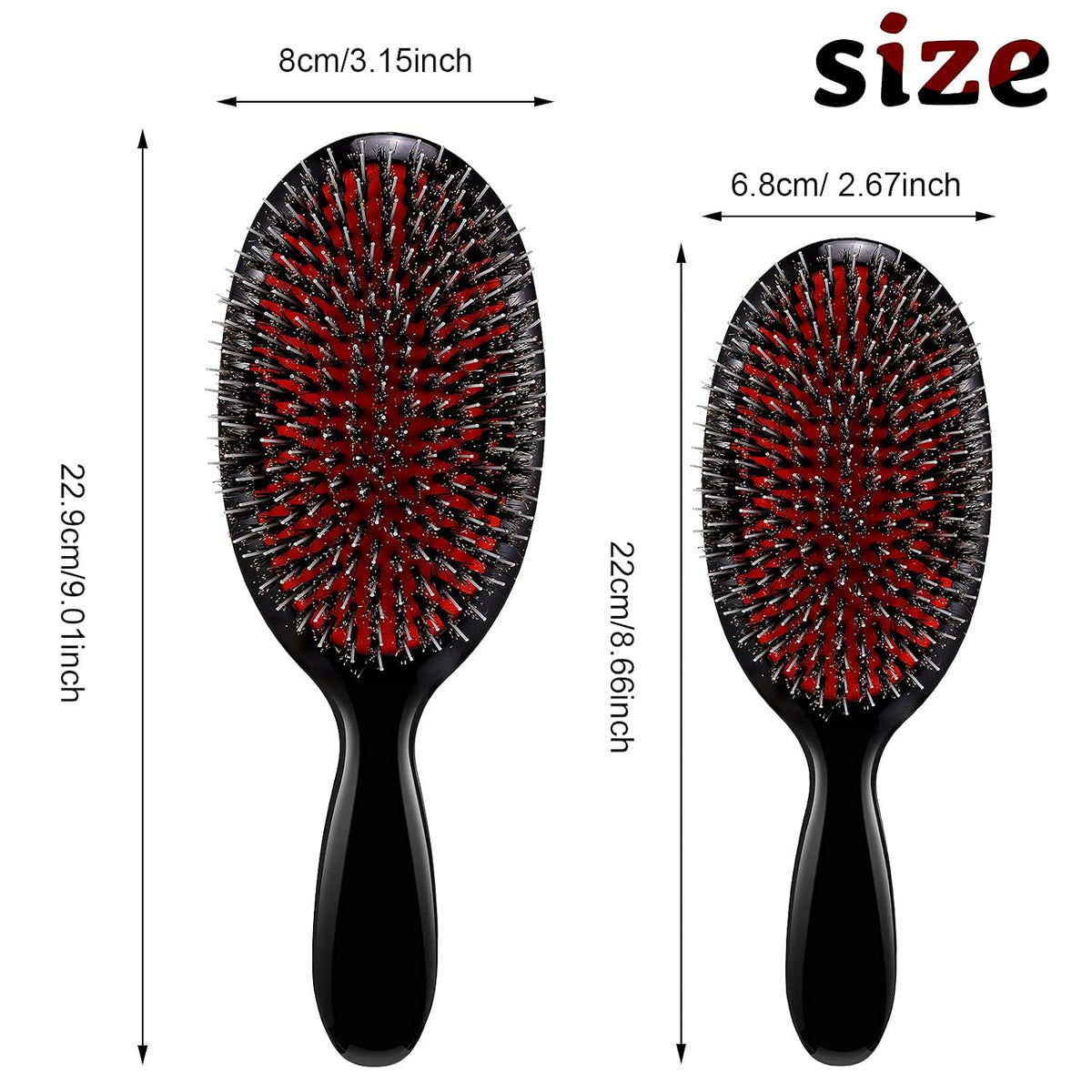 Geiserailie 2 Pcs Boar Bristle Hair Brush with Nylon Quill for Women Men